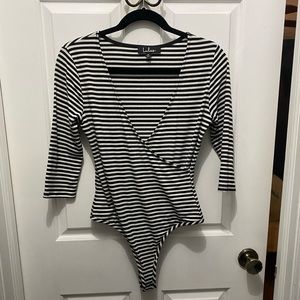 Lulus 3/4 sleeve striped bodysuit. Very flattering & good thick material!